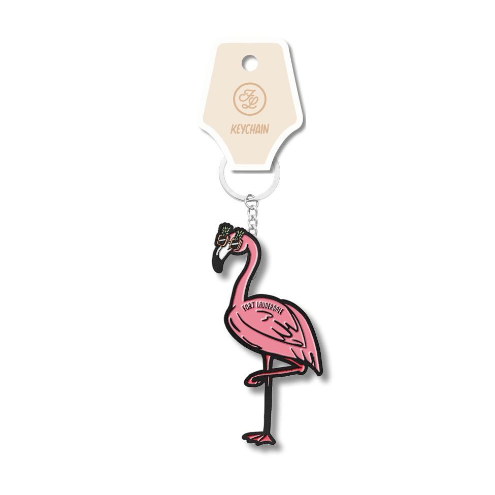 Florida Flamingo Black Enamel Keychain