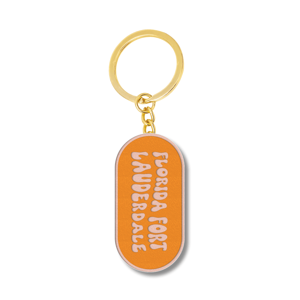 Fort Lauderdale Funky Ornage and Pink Embroidery Keychain