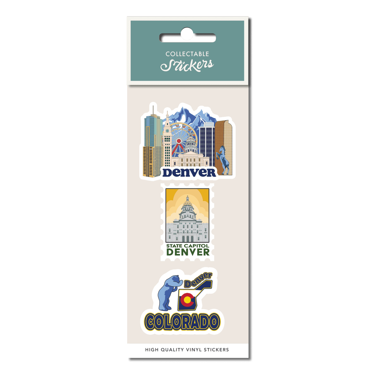 Denver Colorado Skyline Flag State Capital Sticker 3pk