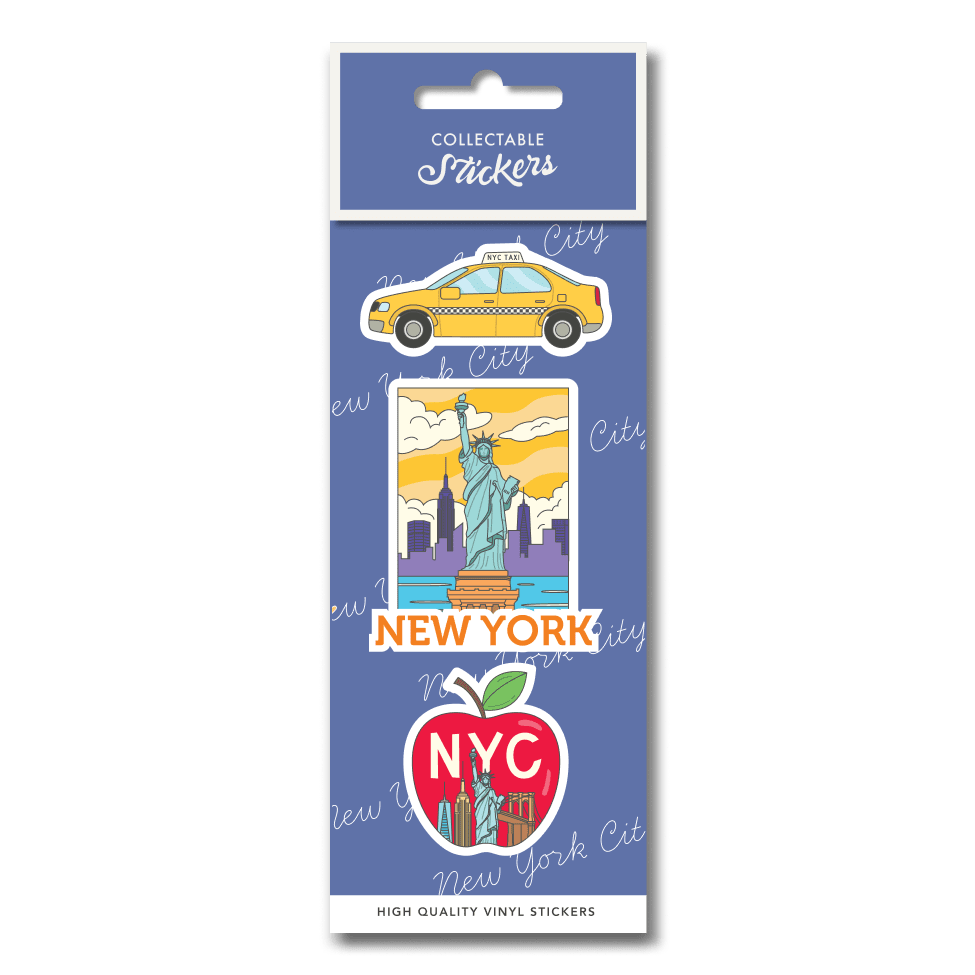 New York Statue Of Liberty Taxi and Apple Sticker 3pk