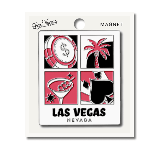 Las Vegas Pink Retro Icons Enamel Magnet