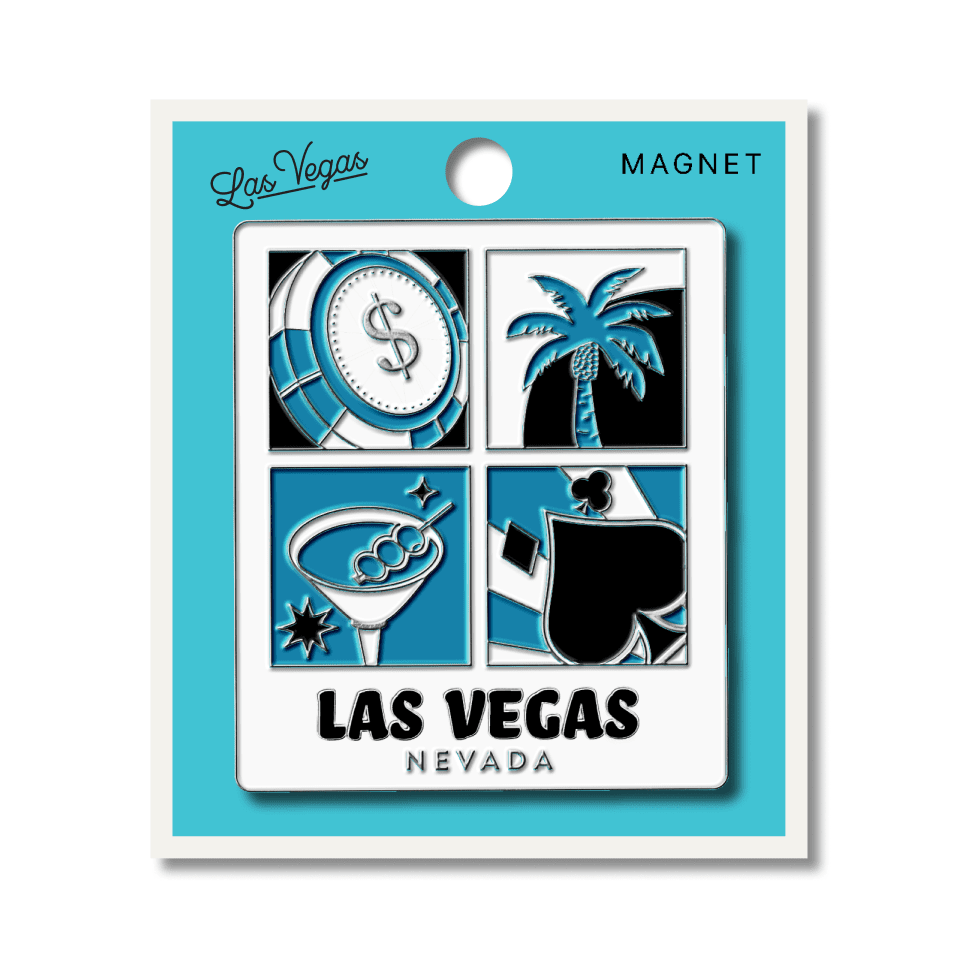 Las Vegas Blue Retro Icons Enamel Magnet