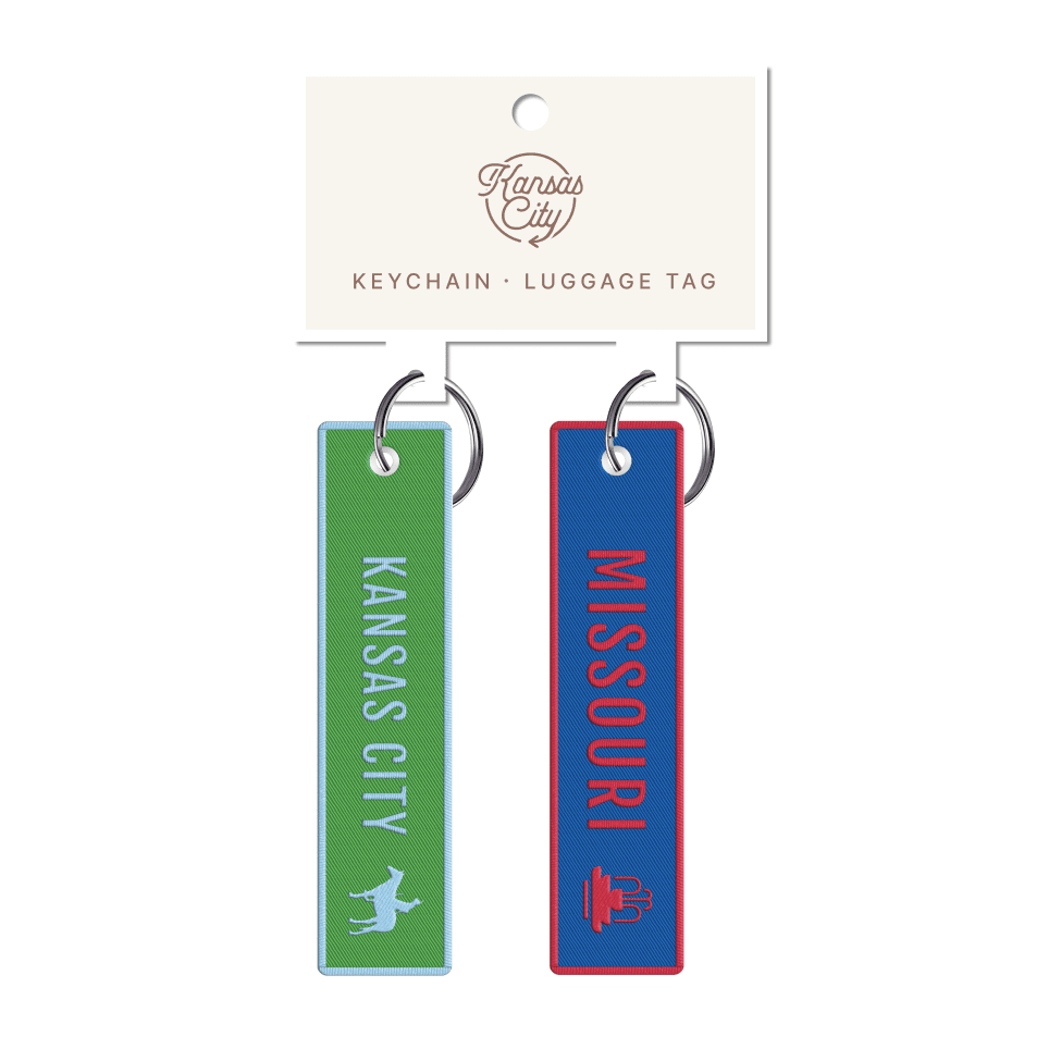 Kansas Missouri Green and Blue Embroidery Keychain 2pk