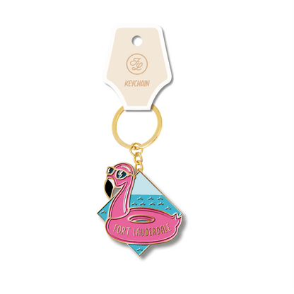 Fort Lauderdale Flamingo Floaty Enamel Keychain