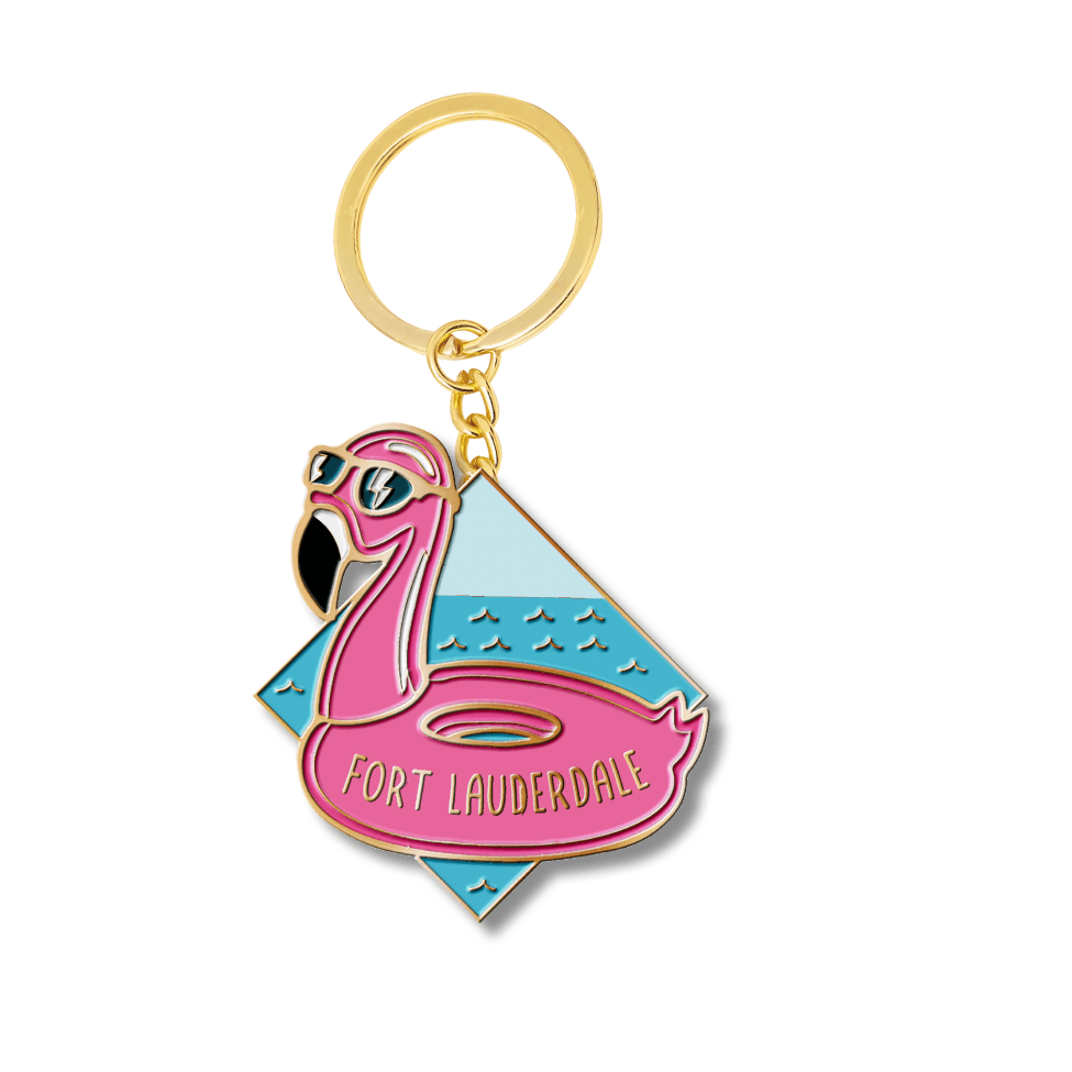 Fort Lauderdale Flamingo Floaty Enamel Keychain