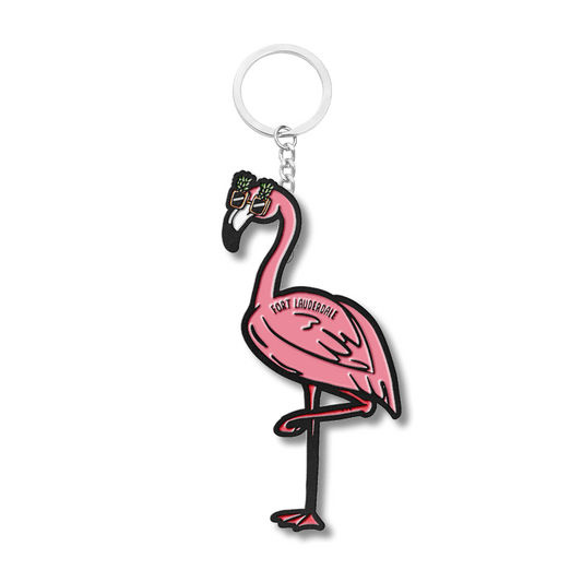 Florida Flamingo Black Enamel Keychain