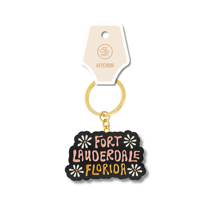 Fort Lauderdale Funky Black Enamel Keychain