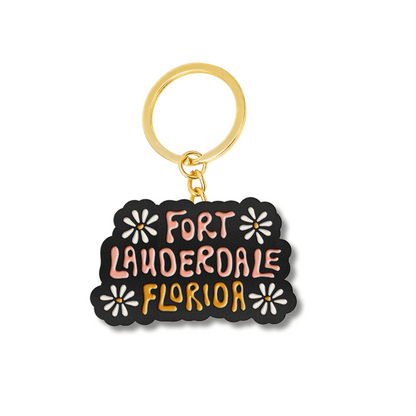 Fort Lauderdale Funky Black Enamel Keychain