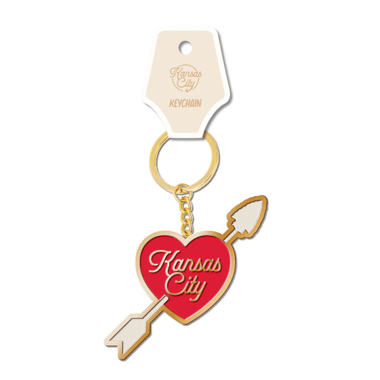 Kansas Red Heart Gold Enamel Keychain