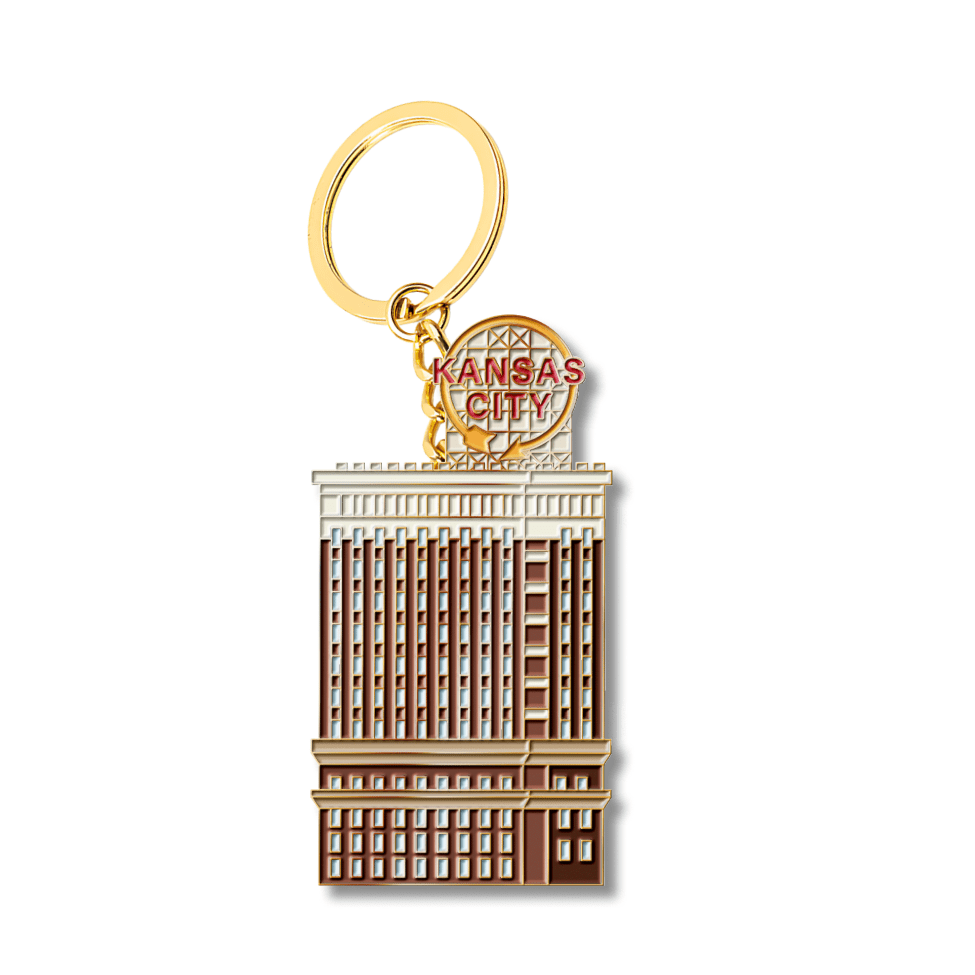 Kansas Auto Building Gold Enamel Keychain