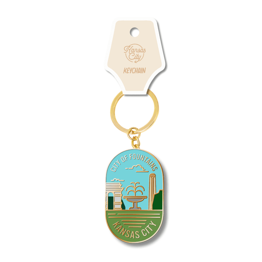 Kansas City of Fountains Gold Enamel Keychain