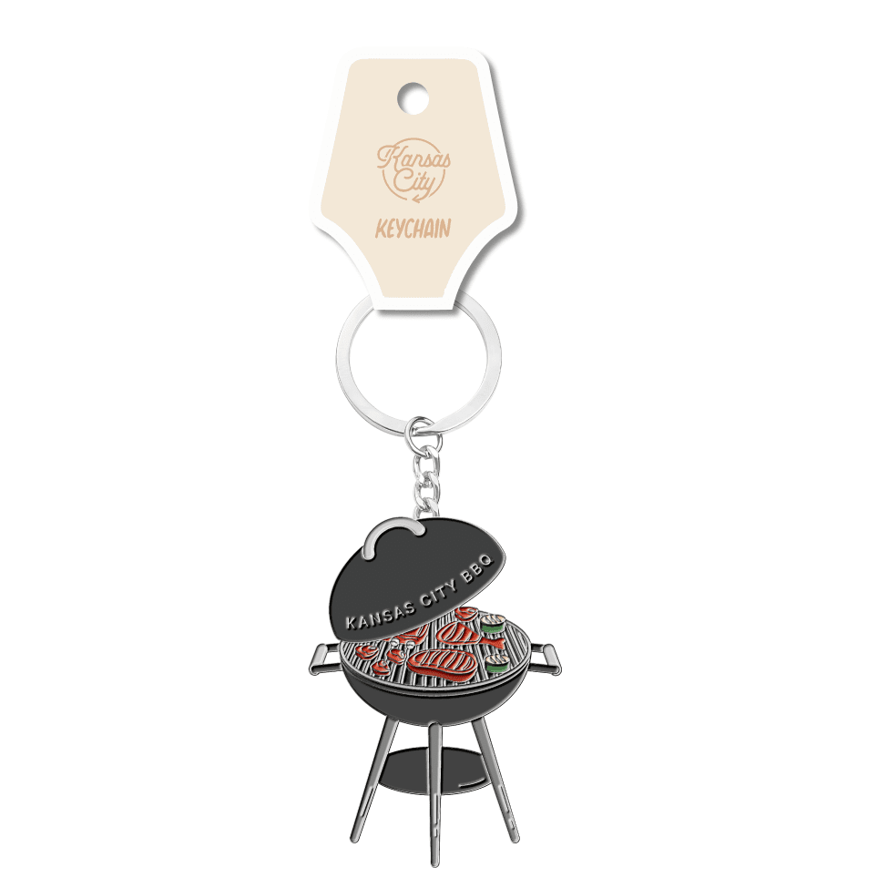 Kansas City Silver BBQ Enamel Keychain