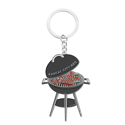 Kansas City Silver BBQ Enamel Keychain