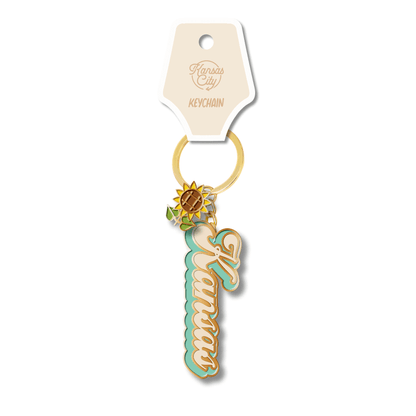 Kansas Text Sunflower Gold Keychain