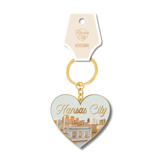 Kansas City Skyline Heart Gold Keychain