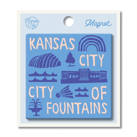 Kansas City of Fountains Icons Blue Tin Magnet