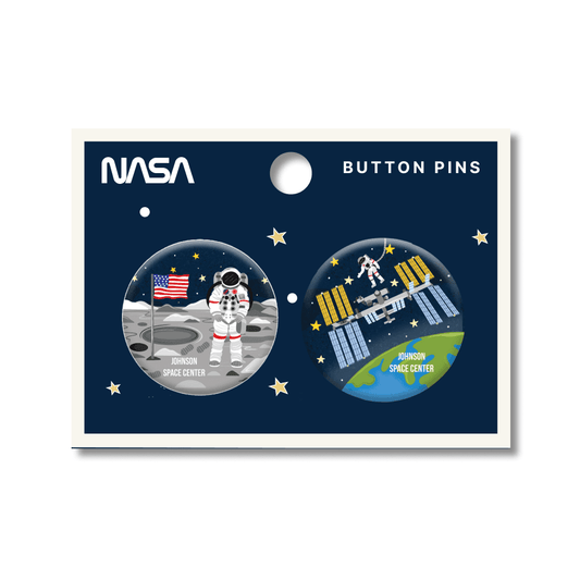 Nasa Astronaut Moon and Space Station Button Pin 2pk