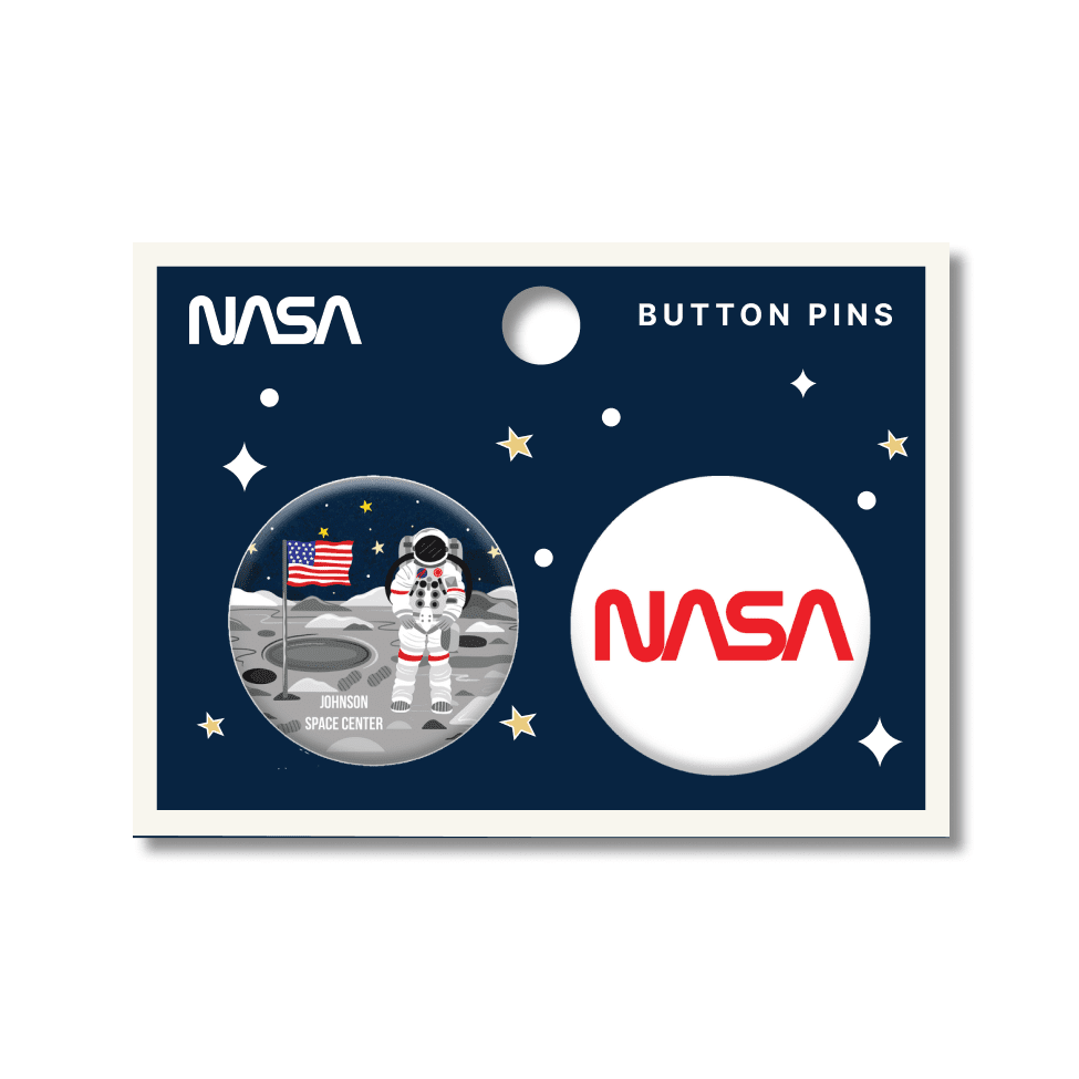 Nasa Worm Logo and Space Station Button Pin 2pk