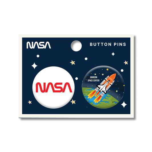 Nasa Worm Logo and Rocket Button Pin 2pk