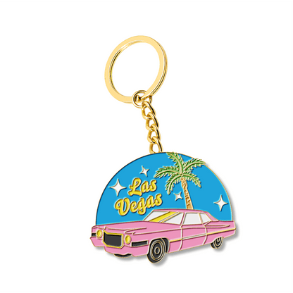 Las Vegas Retro Car Enamel Keychain