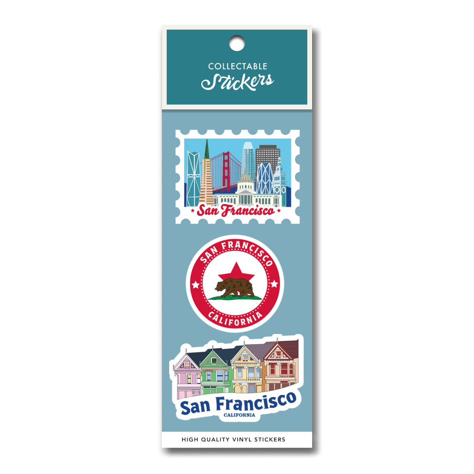 San Francisco Skyline Pink Ladies Flag Sticker 3pk