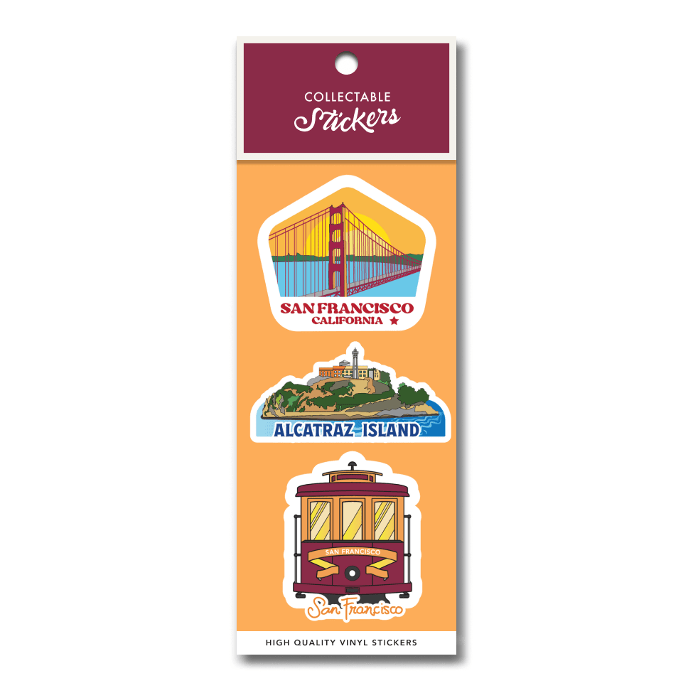 San Francisco Bridge Acatraz Tram Sticker 3pk