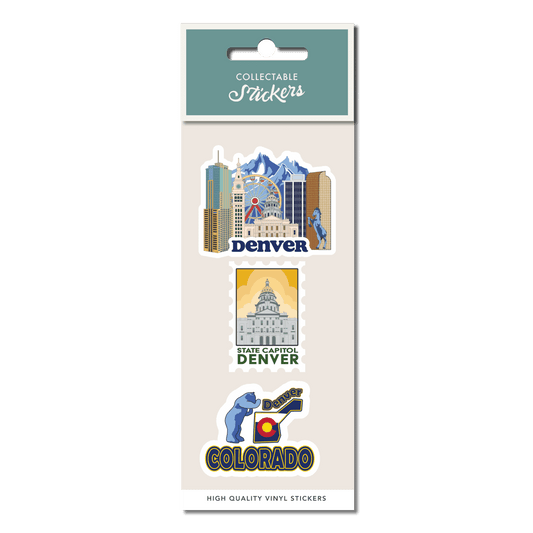 Denver Colorado Skyline Flag State Capital Sticker 3pk