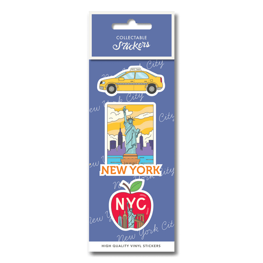 New York Statue Of Liberty Taxi and Apple Sticker 3pk